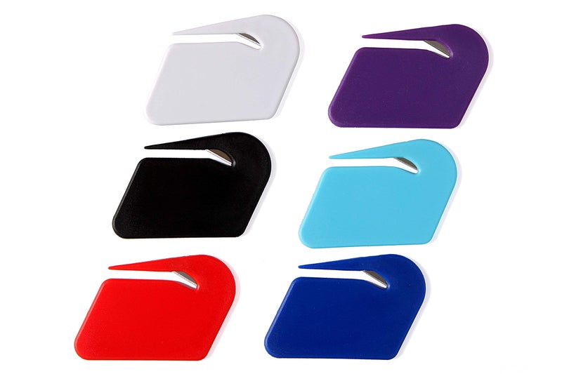 OZXTYO Letter Opener Envelope Slitter,6 Pack, Mail Openers Plastic Razor Blade,Envelope Cutter,Letter Opener for Women,Men,Office(red/white/dark blue/black/purple/sky blue) - Image 1